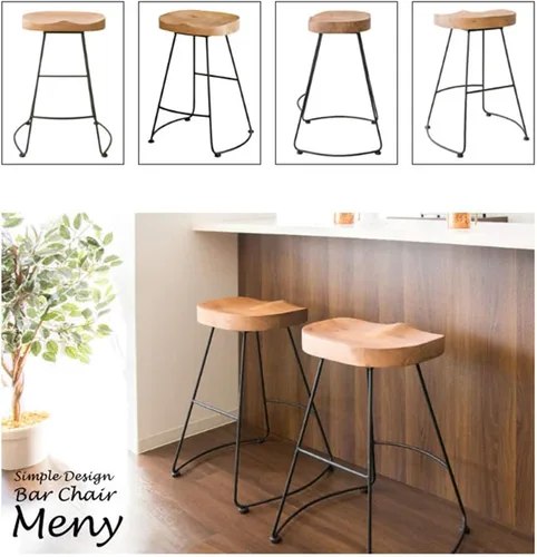 Vista 5 de Juego de 2 sillas de bar estilo rústico retro americano, taburete de bar simple de moda moderna, silla de comedor de madera de mediados de siglo
