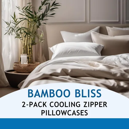 Vista 2 de Pillow Cases - 100% Viscose Derived from Bamboo - Cooling Pillowcase - Standard Size, Gray, Set of 2 Zippered - for Hot Sleepers - Soft Pillow