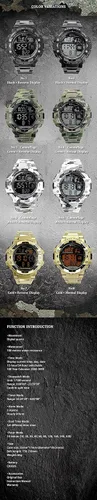 Vista 7 de Lad Weather Reloj digital Cronómetro Tiempo de vuelta Tiempo dividido Temporizador Camuflaje Militar Combate, Dorado Negro, Reloj militar