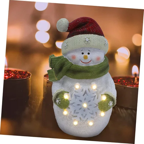 Vista 5 de 1 adorno creativo de muñeco de nieve de resina iluminado para decoración del hogar, manualidades luminosas para ambiente festivo, sala de estar