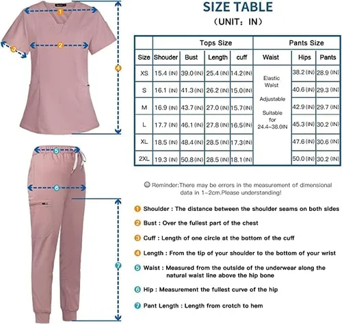 Vista 6 de niaahinn Conjunto de traje médico para mujer, moderno con cuello en V, pierna con cordón, pantalones deportivos, uniformes médicos de enfermería