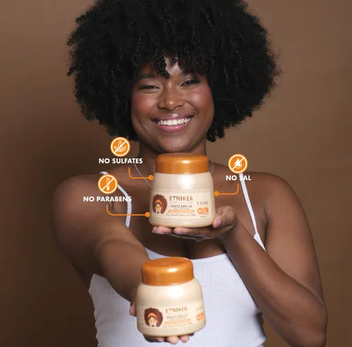 Vista 9 de ETNIKER - Mascarilla para el cabello rizado, ondulado y afro (2A-4C) - Tratamiento hidratante sin sulfatos con aceite de coco, manteca de karité