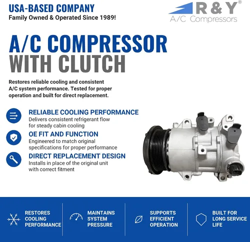 Vista 2 de Compresor de CA RYC y embrague A/C AEG341 (polea de 7 ranuras)