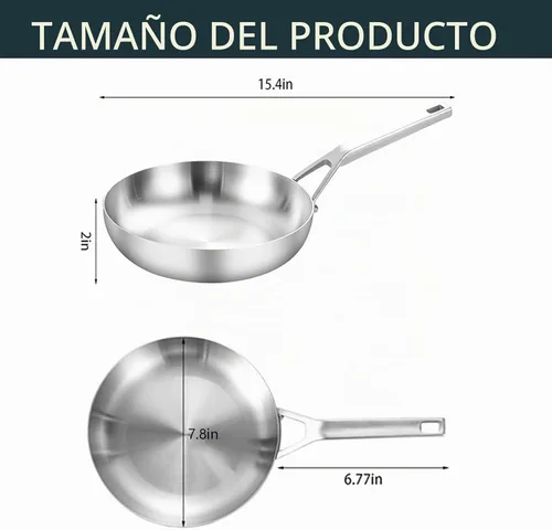 Vista 4 de Yeksum Sartén de acero inoxidable de triple capa completamente adherida de 8 pulgadas, sartenes para tortilla, sartén para huevos, sartén de chef