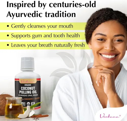 Vista 2 de Verdana Enjuague bucal con aceite orgánico – 16 onzas de canela y clavo – Enjuague de aceite de coco orgánico USDA para dientes y encías – Enjuague