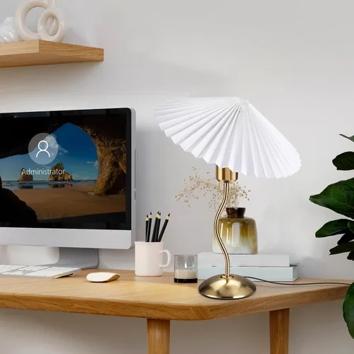 Vista 5 de Lámpara de mesa plisada pequeña, lámpara de mesita de noche para dormitorio, lámpara de luz de noche con pantalla de tela, mini lámpara Morden, luz
