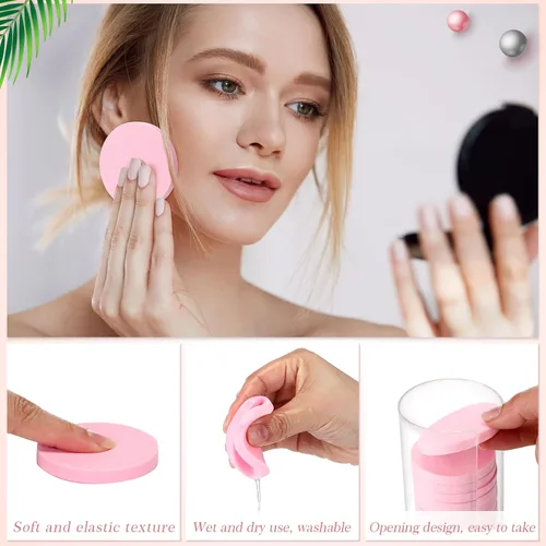 Vista 3 de Dandat 20 esponjas redondas de maquillaje con recipiente acrílico, esponja cosmética compacta, almohadilla de espuma redonda, maquillaje facial