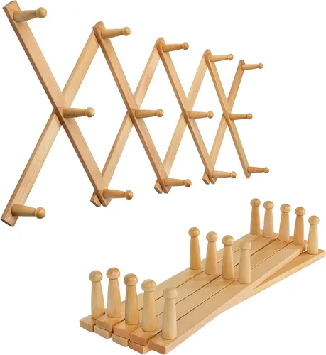 Vista 28 de SKOLOO Perchero de pared para sombreros con 14 ganchos, de madera maciza, moderno, perchero de pared expandible para abrigos, sombreros, bolsos