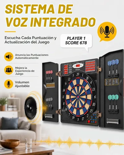 Vista 3 de WIN.MAX Electronic Dart Board Cabinet Set for Adults, Black Plateado