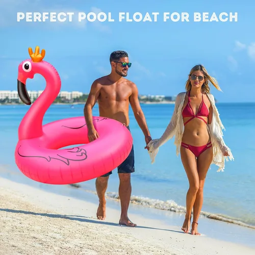 Vista 3 de Water Bottle Flotadores inflables de flamenco para piscina, tubos gigantes de balsa de piscina, flotador de piscina de flamenco rosa de 42 pulgadas