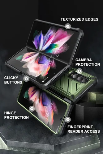 Vista 5 de SUPCASE Funda para Samsung Galaxy Z Fold 3 con soporte (Unicorn Beetle), [protector de pantalla integrado y clip para cinturón] Funda protectora