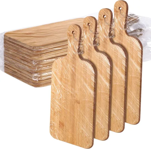 Vista 15 de Patelai Juego de 12 Tablas de Cortar de Madera con Asas, Tabla de Cortar Grande para Servir en la Cocina, Tabla de Cortar Lisa, Regalos a Granel
