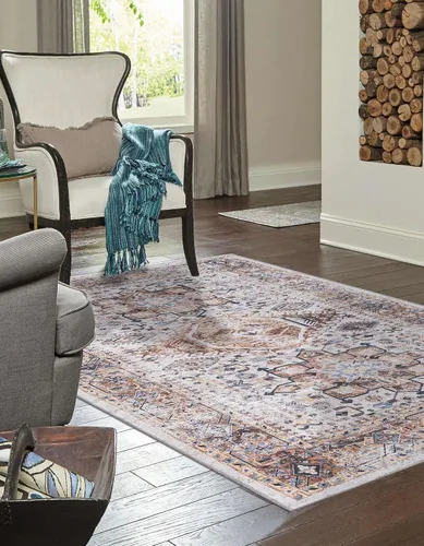 Vista 4 de Unique Loom Yara Collection - Sunil - Alfombra rectangular (2 x 3 pies, rectangular, marfil almendra/negro)