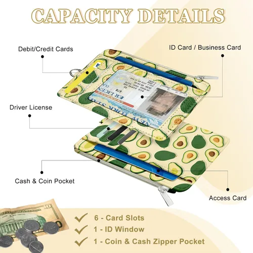 Vista 3 de Cartera delgada para mujer - Soporte para tarjetas de crédito con bloqueo RFID, cartera de piel sintética con ventana de identificación y bolsillo