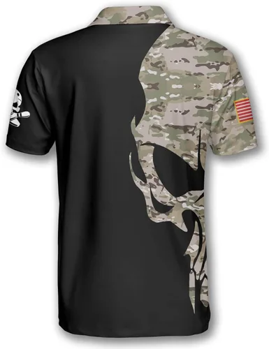 Vista 4 de PRIMESTY Camisas de bolos personalizadas para hombres, camisetas patrióticas de bolos con bandera estadounidense, polos de bolos personalizados