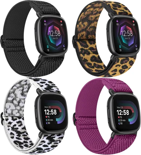 Vista 10 de Bandas elásticas compatibles con Fitbit Versa 4/Fitbit Sense 2/Fitbit Versa 3/Fitbit Sense bandas para hombres y mujeres, paquete de 4 correas
