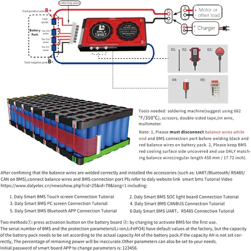 Vista 7 de DALY Programable Smart BMS Lifepo4 12S 36V 30A LiFePO4 Tablero de protección de batería con cables de equilibrio Comunicación UART para convertidor