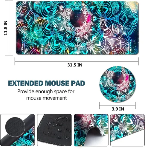 Vista 7 de AIMSA Alfombrilla de mouse grande para juegos extendida con borde cosido, alfombrilla de mouse para teclado, base de goma antideslizante, 31.5 x