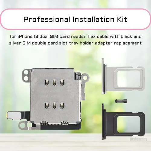 Vista 3 de Cable flexible para iPhone 13, lector de tarjetas SIM dual Black and Silver Double SIM Card Tray Slot Holder Adapter with Sim Ejector Repair Tool