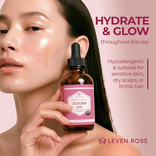 Vista 5 de Aceite de jojoba de Leven Rose: 100 % orgánico, natural, sin refinar y prensado en frío, de 4 onzas para cabello, piel y uñas, 4U-BG76-6IYG, 1, 1