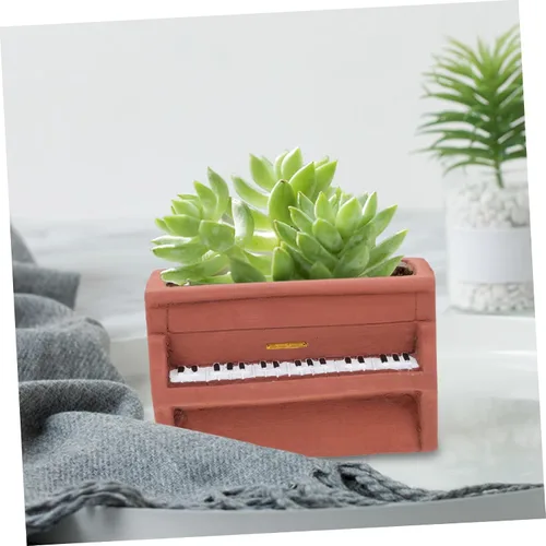 Vista 6 de NOLITOY Maceta de cemento para piano, maceta en forma de piano, maceta suculenta de cerámica para exteriores, plantas suculentas, plantador