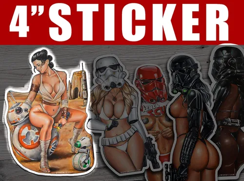 Vista 3 de Jeremy Worst pegatina de 10 cm "Arte adhesivo de Star Wars R2D2 Princesa Leia Pinup Regalos Señor Jedi Darth Vader Ayúdame Obi Uno cosas juguetes