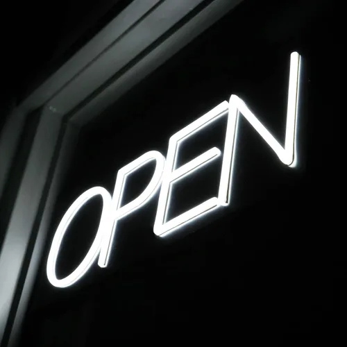 Vista 10 de Letreros abiertos para negocios 12V/2A letrero de neón LED súper brillante de 16 pulgadas, letrero abierto iluminado, letrero eléctrico