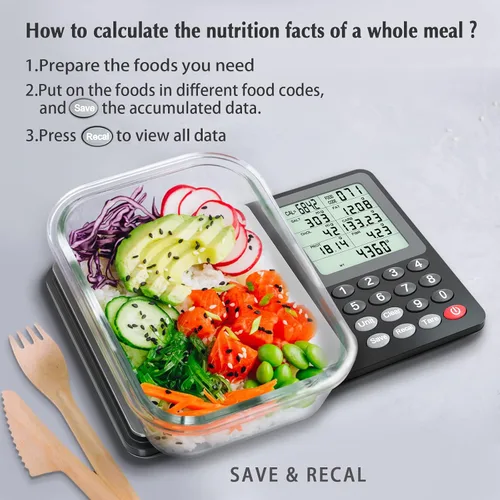 Vista 3 de Fuzion Báscula de alimentos nutricionales, báscula digital de alimentos para perder peso, calcular datos alimentarios, macro, calorías, preparación
