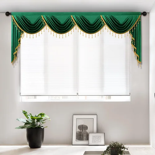 Vista 11 de Cenefas de cortina de terciopelo negro de lujo para sala de estar con cuentas (39 pulgadas, 1 panel)