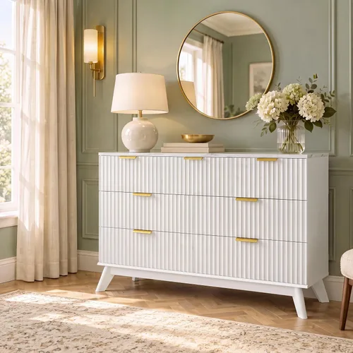 Vista 7 de YESHOMY Cómoda blanca acanalada para dormitorio, pecho de 47.2 pulgadas