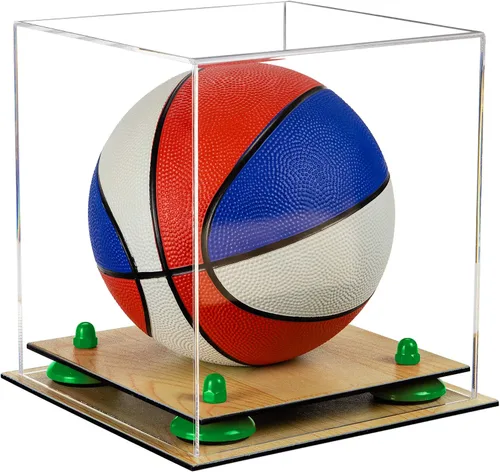 Vista 111 de Better Display Cases Mini acrílico - Miniatura (no tamaño completo) Baloncesto vitrina con elevadores negros y espejo (A015-BR)
