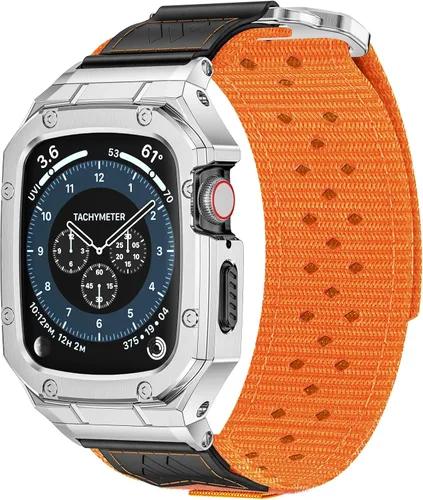 Vista 11 de BAITEYOU Correa con Funda Compatible con Apple Watch Series 6 5 4 SE 3 2 1 44mm 42mm, Correa de Nylon con Funda Resistente de Acero Inoxidable