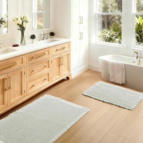 Vista 26 de JIUZHEN Tapete de Baño Mejorado con Diseño de Gofre Súper Absorbente Tapetes de Baño Antideslizantes Alfombras de Baño Lavables a Máquina de Secado