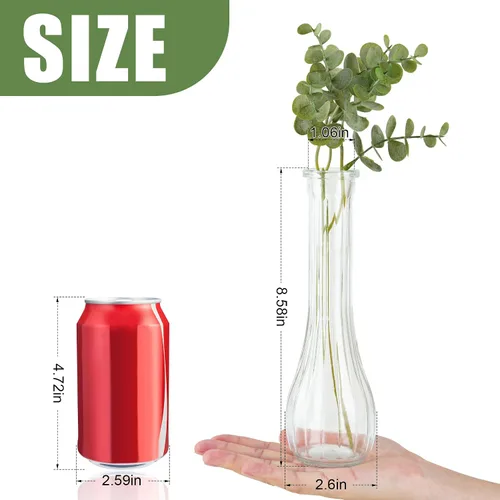 Vista 9 de Jarrones altos de cristal para centros de mesa, jarrón acanalado a granel a granel, moderno jarrones florales delgados de 8 pulgadas para decoración