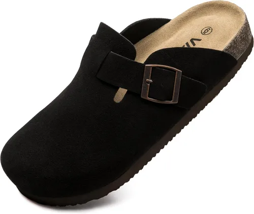 Vista 10 de Zuecos de ante con plantilla de corcho, sandalias de patata, mules de confort con soporte de arco, chanclas cómodas de slip on