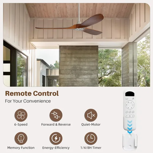 Vista 8 de CACI Mall Ventilador de techo de 60 pulgadas sin luz, ventiladores de techo para exteriores para patios sin luces, control remoto, madera maciza