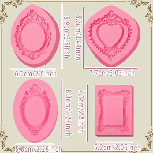 Vista 5 de Moldes de silicona con marco barroco, 4 piezas, molde de fondant de chocolate para decoración de pasteles, molde de resina de arcilla, decoración