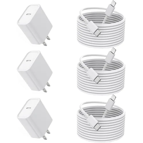 Vista 10 de Cargador de carga rápida para iPhone, paquete de 3 bloques de cargador USB C con cable USB C a Lightning, bloque de carga rápida tipo C compatible