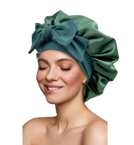 Vista 19 de Gorro de satén de seda para dormir con banda de amarre y tiras ajustables, para mujeres con cabello rizado y trenzado, color negro, tamaño grande