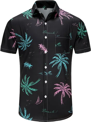 Vista 109 de KYKU - Camisa hawaiana funky para hombre, ropa tropical para vacaciones en Palm Beach