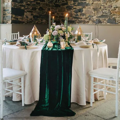 Vista 13 de Lujoso camino de mesa de terciopelo, decoraciones de recepción de boda de 10 pies, tela de terciopelo suave de 20 x 120 pulgadas, revestimiento
