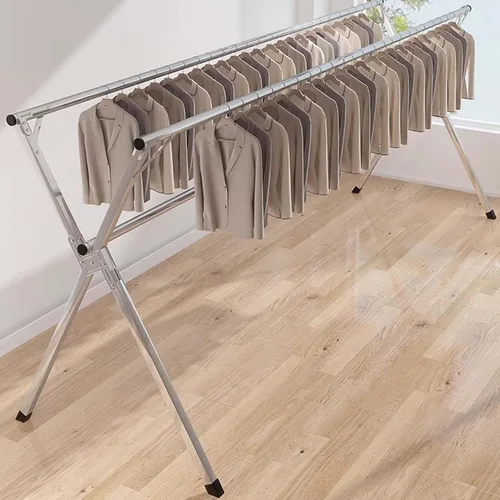 Vista 3 de Heavy Duty Stainless Steel Clothes Drying Rack - Adjustable Length Garment Rack for Indoor/Outdoor Use, Foldable with Windproof Hooks, 63In -(One