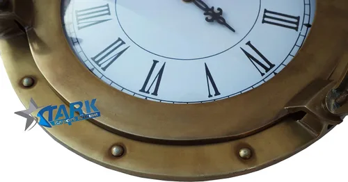 Vista 2 de Antiguo 9 pulgadas de latón macizo navegación náutica marina de pared de latón ojo de buey reloj montado en la pared de latón mejor para regalo