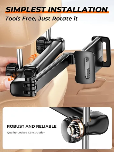 Vista 9 de Tryone Soporte para tablet para reposacabezas para accesorios de automóvil: [brazo de 18.11 pulgadas de largo] Soporte 3 en 1 para tableta