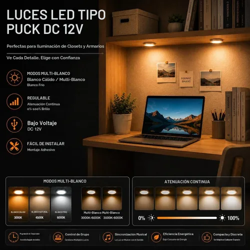 Vista 6 de Luces LED inteligentes de disco con control de aplicación, iluminación de gabinete regulable con Bluetooth, sincronización de música y función