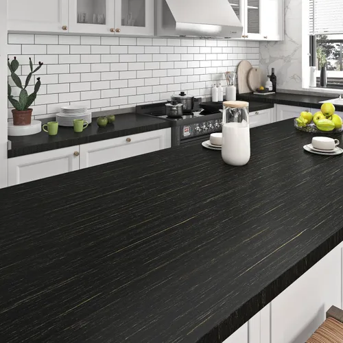 Vista 3 de Livelynine Papel tapiz texturizado negro y dorado para despegar y pegar, papel adhesivo negro y dorado para gabinetes, encimeras, escritorio
