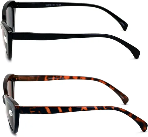 Vista 3 de BIFOCAL - 2 pares de lentes de sol de lectura BIFOCAL para mujer, diseño de tortuga, color negro