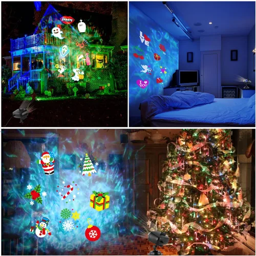 Vista 2 de HAKUTA Luces de Proyector de Navidad, Proyector LED de Efecto de Olas del Mar HD con 10 Diapositivas HD (Olas de Océano 3D + Patrones) y Control