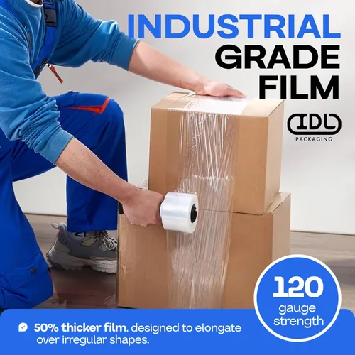 Vista 6 de IDL Packaging Mini rollo elástico de 3 pulgadas, 700 pies, calibre 120 (paquete de 2) con un mango de plástico incluido – Envoltura de plástico