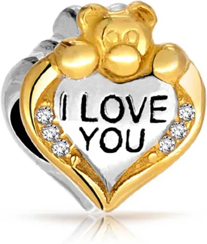 Vista 4 de I Love You CZ Accent Red Heart Stuffed Animal Teddy Bear Hug Charm Bead For Women Teen Daughter Gold Plated .925 Sterling Silver Fits European
